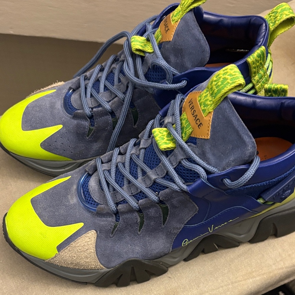 Versace Greco Men's Sneakers in Blue and Neon Yellow